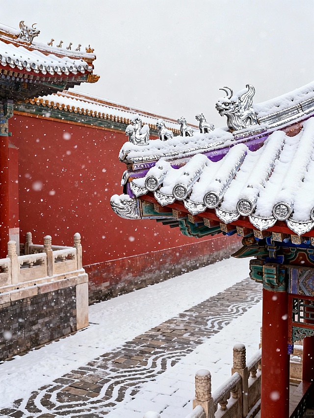 生成故宫下雪了的10张小红书配图和1张封面图，结合文案：落雪紫禁城｜北京初雪已至，故宫又美成了千年前的模样
文案
北京终于下雪啦❄️当雪花落在故宫的檐角、红墙、汉白玉台基上，朱红与雪白撞出的，是独属于冬天的 “紫禁城浪漫”——飞檐上的瑞兽裹了层细雪，琉璃瓦成了镶银的诗，连石板路的纹路里，都藏着 “一下雪就穿越” 的氛围感。
等这场雪，等的是千年时光里的同一场心动；踩这方雪，踩的是红墙白雪里的古今同框。
今天的故宫，是被雪吻过的紫禁城，是刻在时光里的冬日限定。
标签
#北京初雪 #故宫下雪了 #落雪紫禁城 #红墙白雪的浪漫 #一下雪故宫就美成诗 #北京冬天的浪漫 #故宫的冬日限定 #雪落紫禁城 #北京下雪去哪玩 #故宫雪景