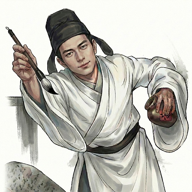 拿着笔的手更加舒展，像是在凌空写字