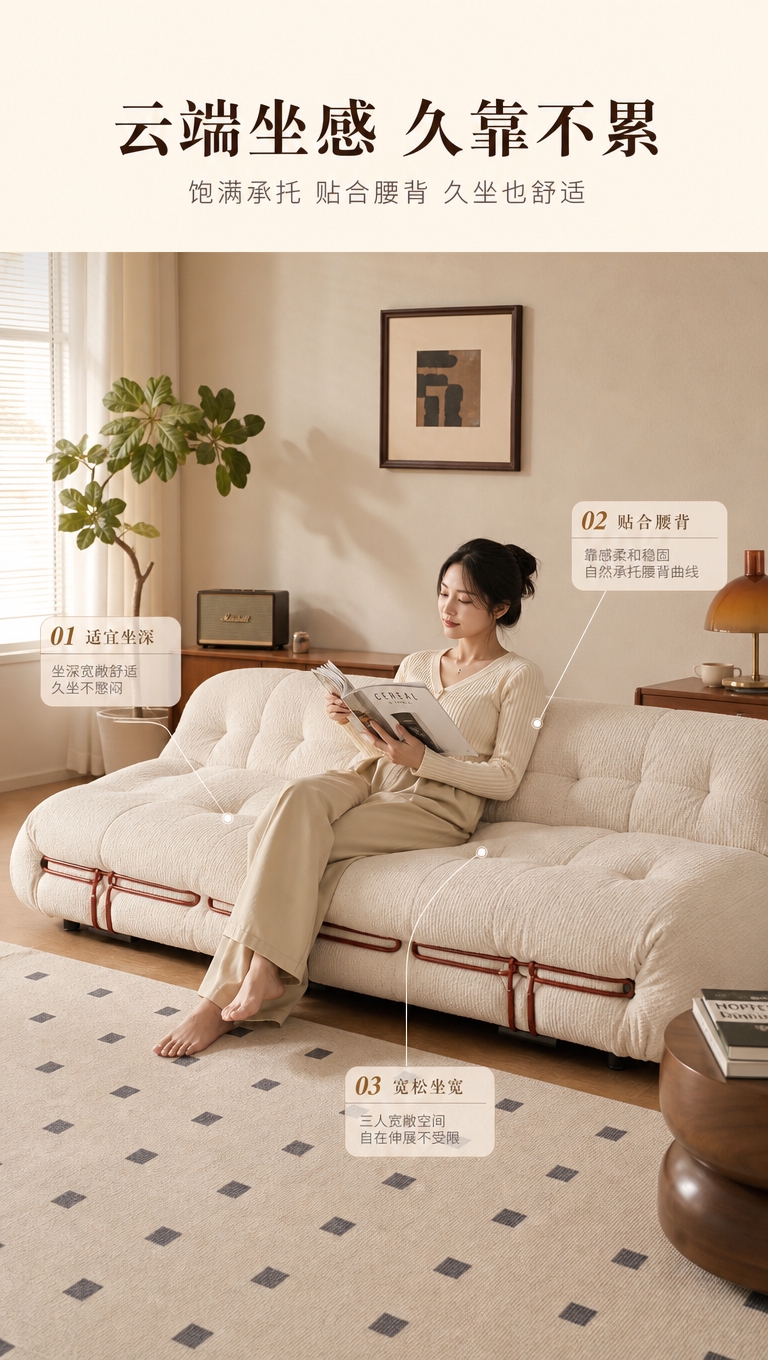 [商品] 使用【图1】米白色中古模块化布艺沙发（三人位）；保留… - 图片创意预览