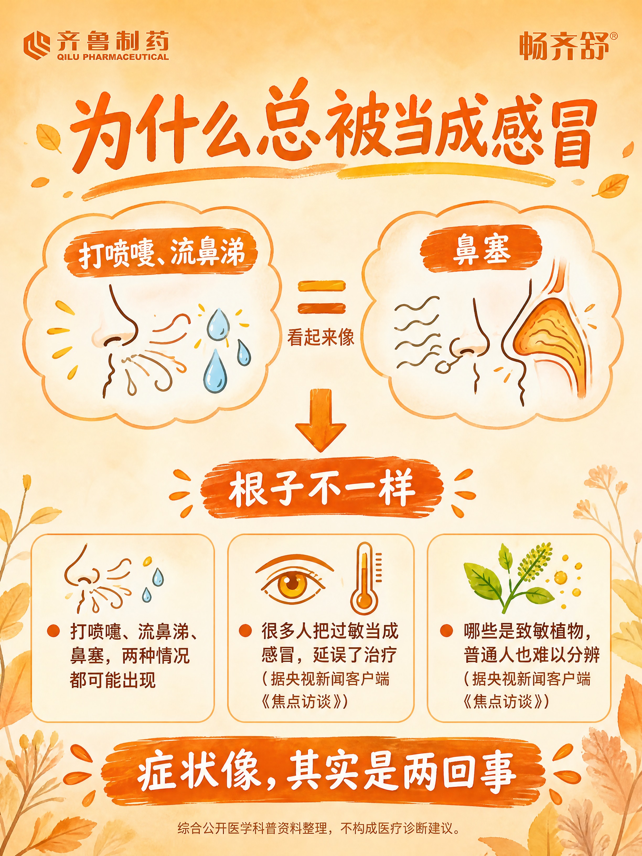 花粉过敏健康科普海报，文案内容完全不变，重新设计排版，主色调改… - 图片创意预览