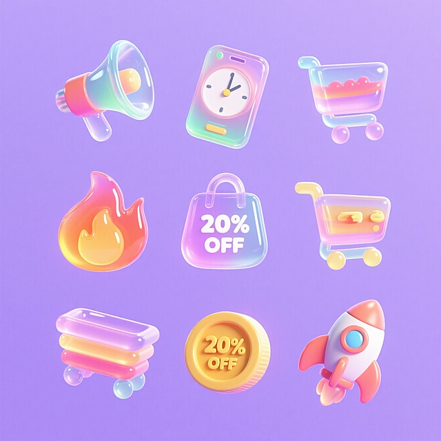 软3D风卡通图标，色彩鲜艳，可爱感十足，适合节日促销设计。