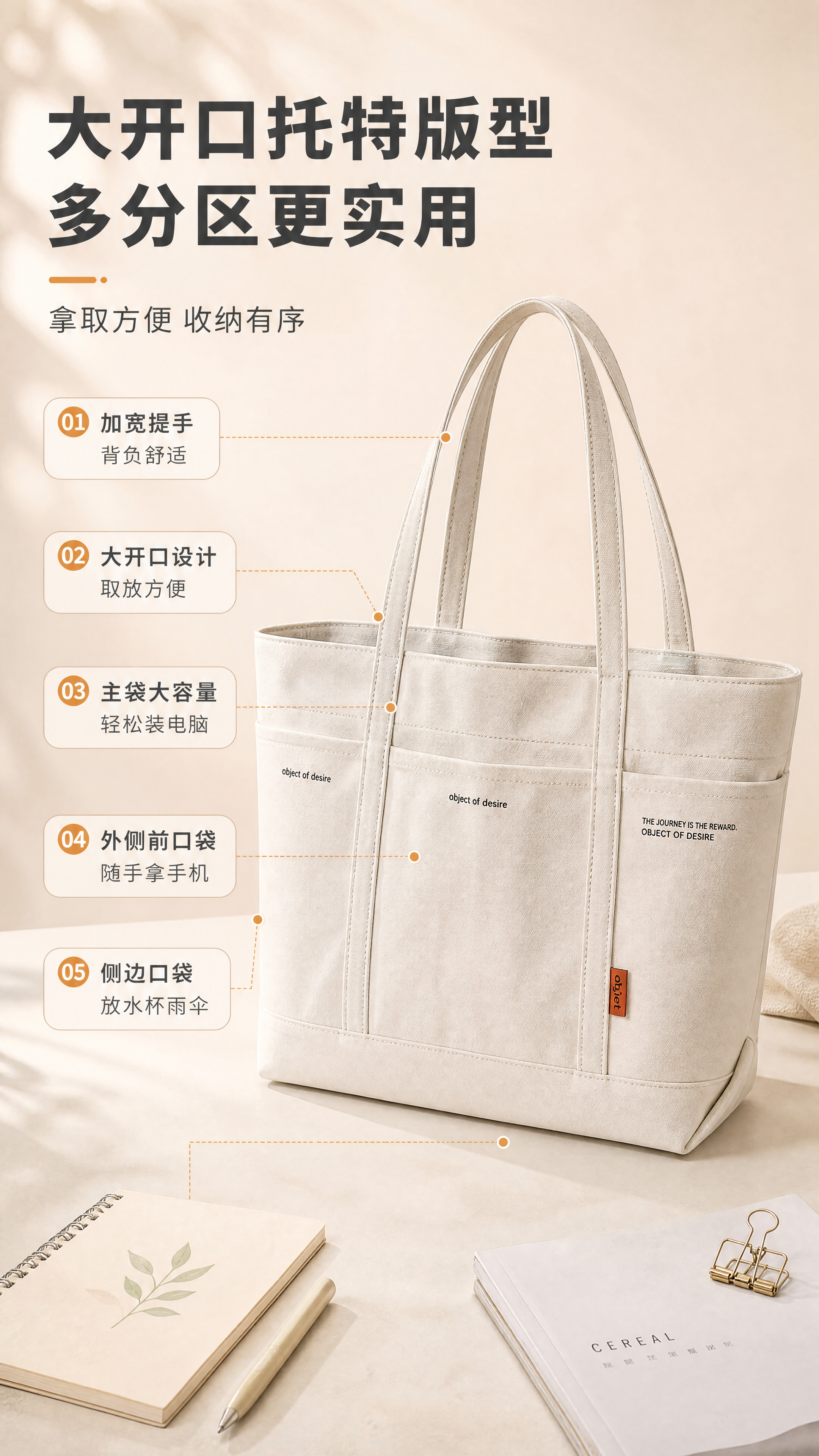 [商品] 使用【图1】米杏色加厚帆布托特包；商品处理：保留包型… - 图片创意预览