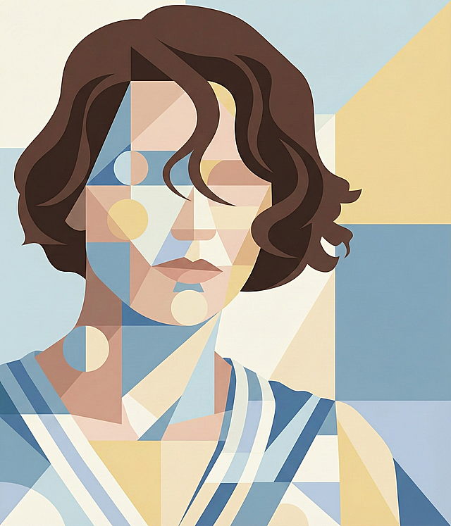 将这个图片里的人物变得没那么具象化，要求多元化的图形创作