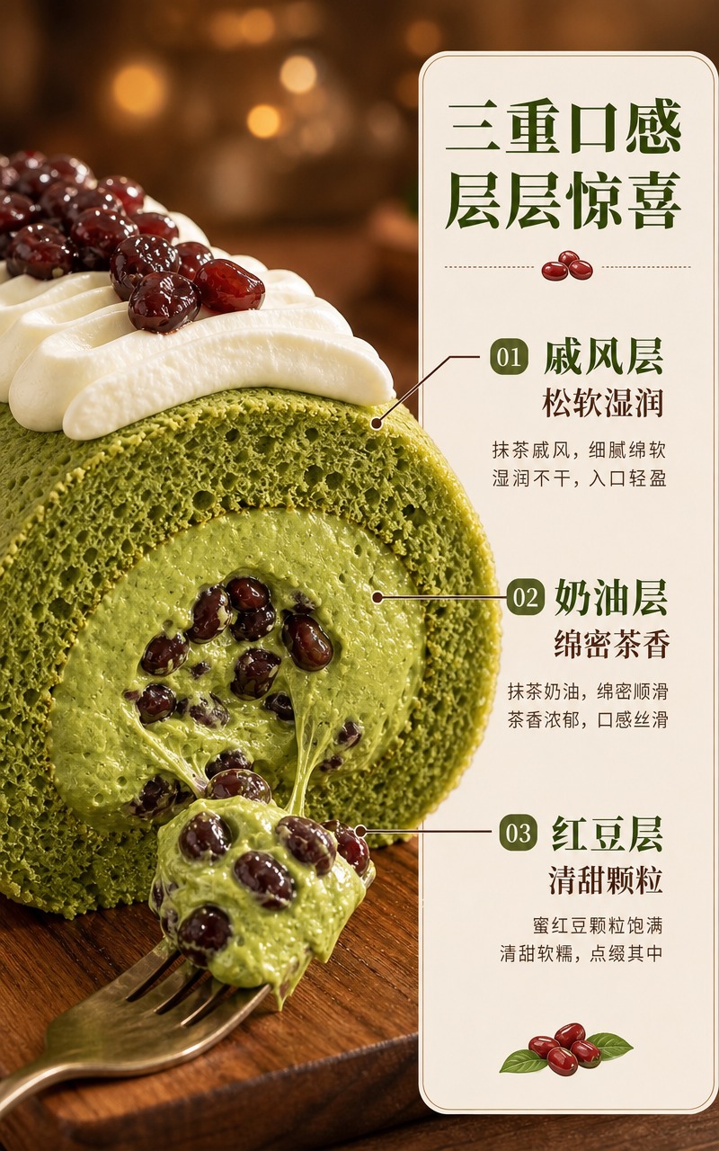 [商品] 使用【图1】抹茶红豆蛋糕卷切面；保留抹茶绿色戚风蛋糕… - 图片创意预览