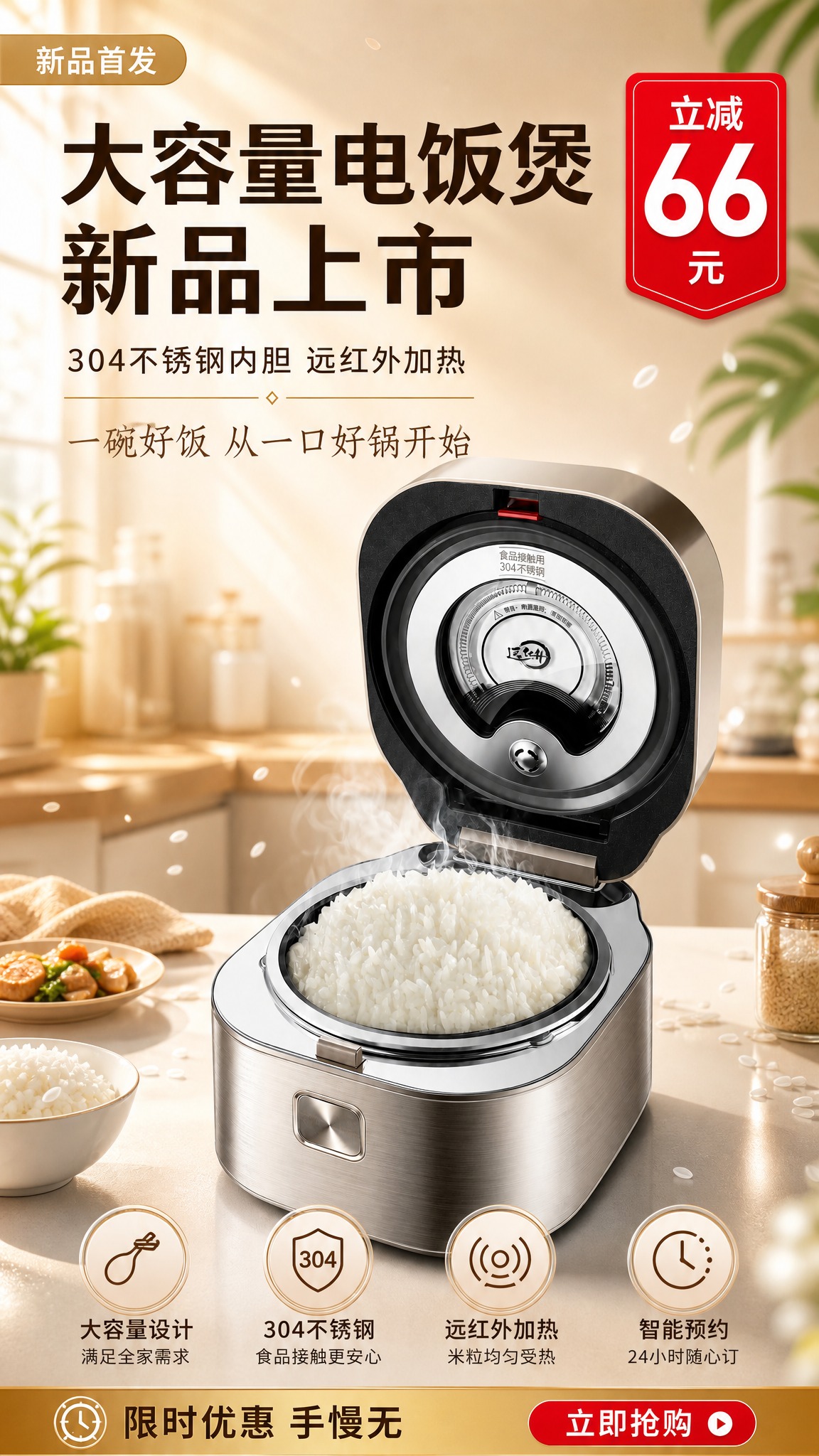 电商商品营销海报，精致丰富风格，9:16竖版。画面主体为一台大… - 图片创意预览