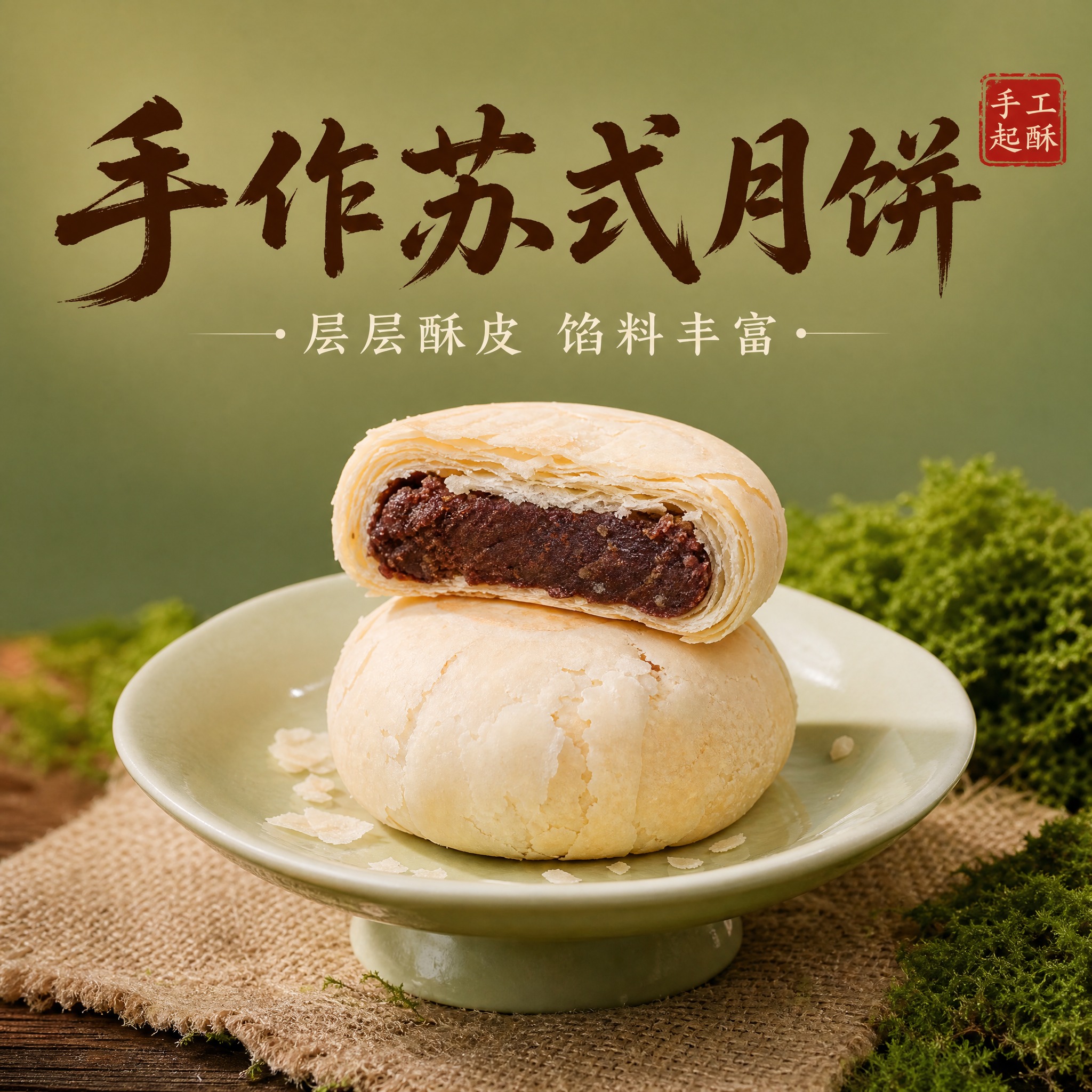 [主图-5] 为手作苏式月饼生成淘宝/天猫 1:1 主图，唯一… - 图片创意预览