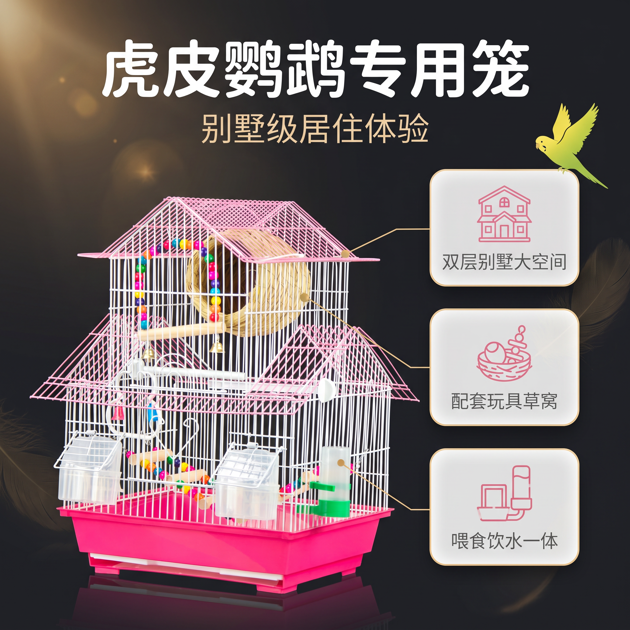 [主图-2] 核心亮点 虎皮鹦鹉专用笼多卖点功能导图 展示别墅… - 图片创意预览