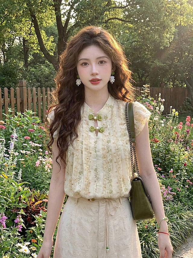 产品衣服保留，所有细节完全不变，更换人物和背景，生成新的穿搭展示图，保持整体清新自然风格