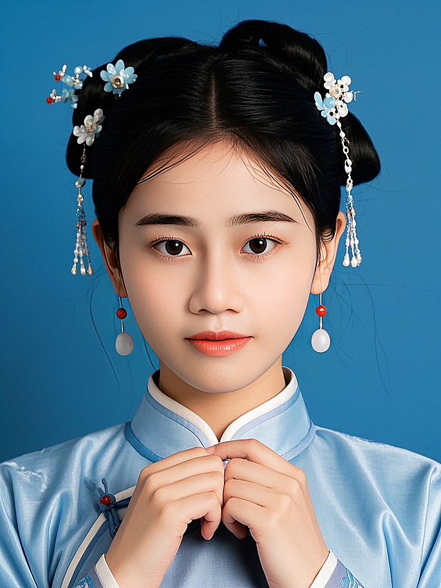 古典中式工笔风，细腻描绘传统服饰与发饰，展现优雅古韵。