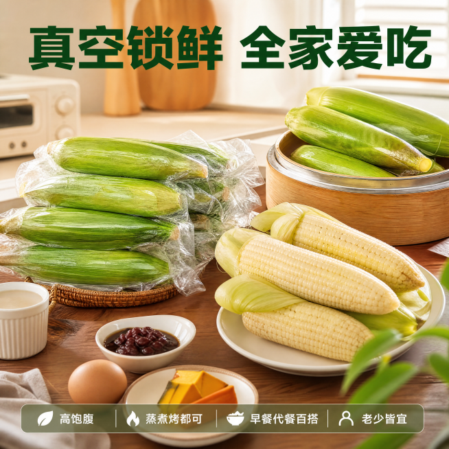 使用电商主图技能生成4张比例1:1的电商主图，适配平台为拼多多，商品为「图片1」「图片1」「图片1」「图片1」，商品卖点为 口感：软糯拉丝，皮薄无渣，自然清甜 健康：，高饱腹，老少皆宜 产地：本地老品预览效果