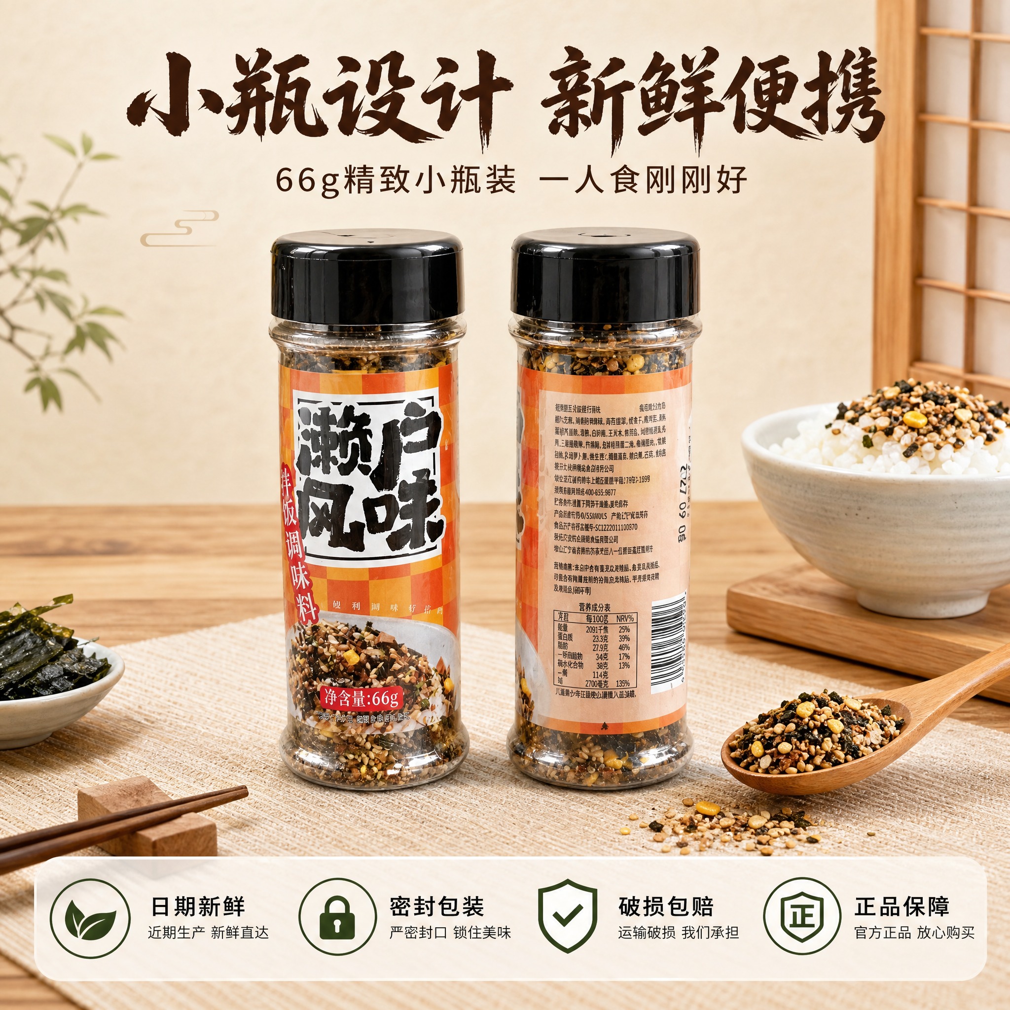 [主图-6 副图-规格与服务] 展示66g小瓶装规格与服务承诺… - 图片创意预览