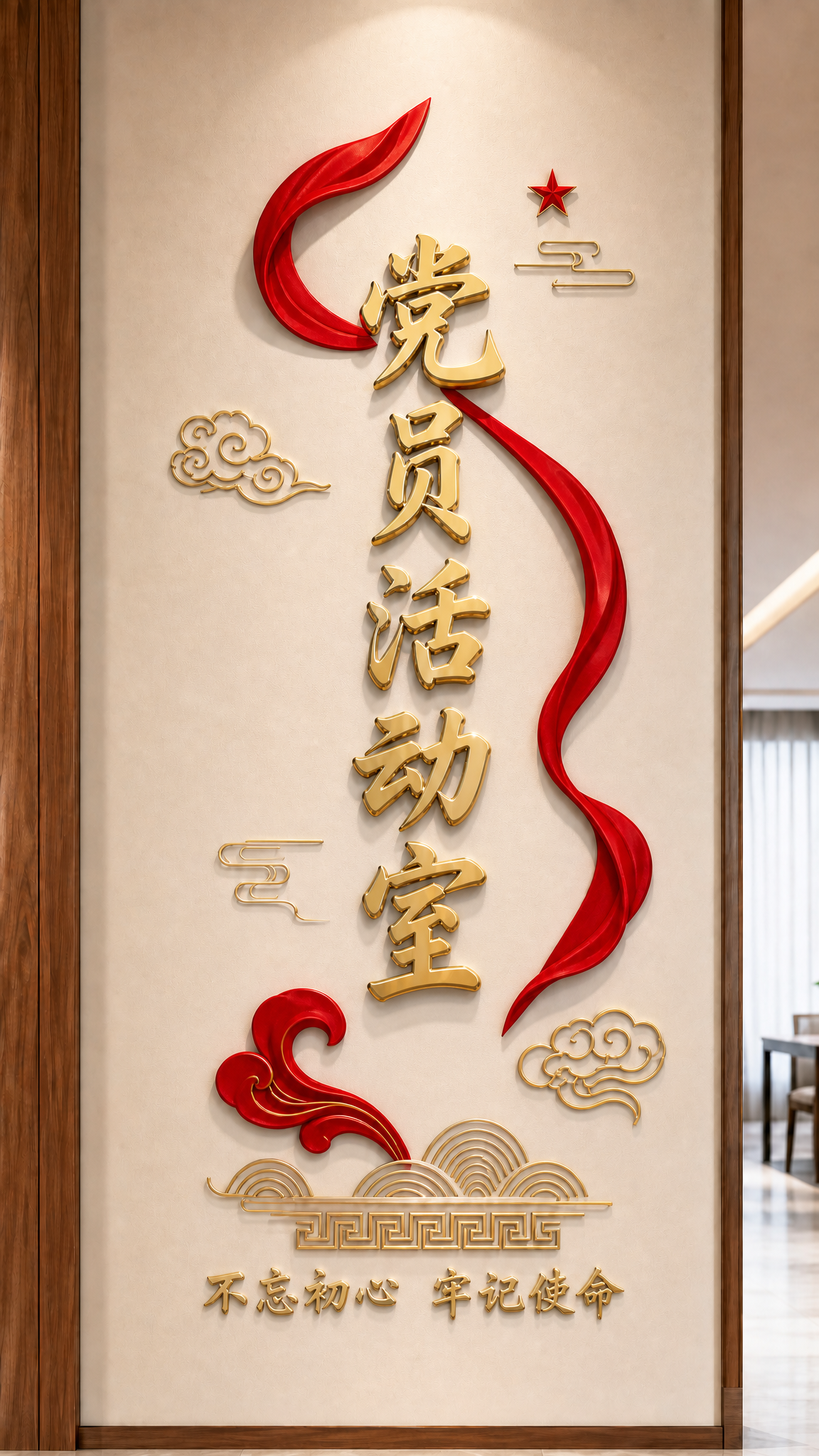 基于参考图的墙面设计进行文字替换，保持整体版面、配色、材质和装… - 图片创意预览