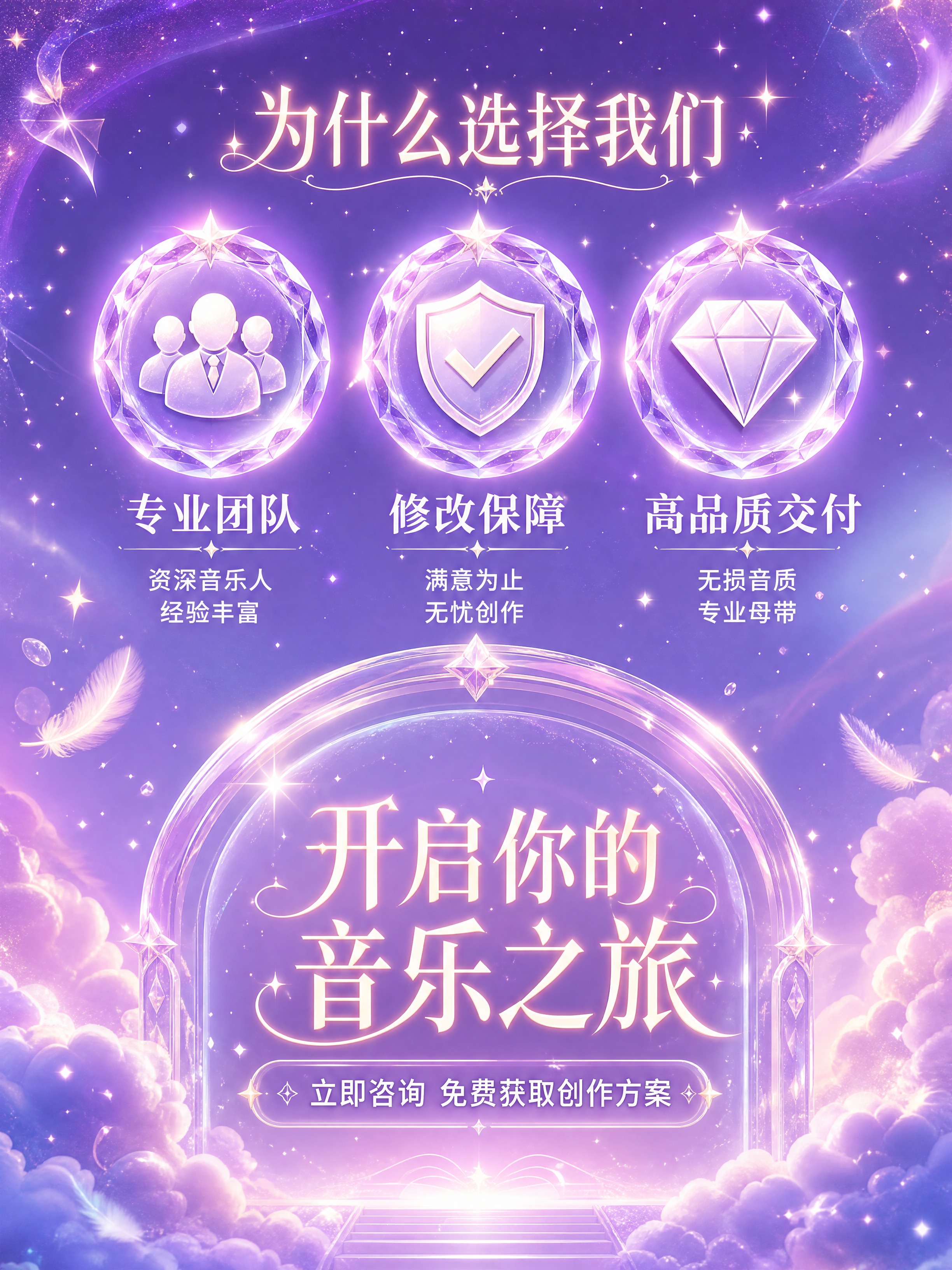 [商品] 音乐制作服务详情页第5张-品质保障与行动号召；服务内… - 图片创意预览