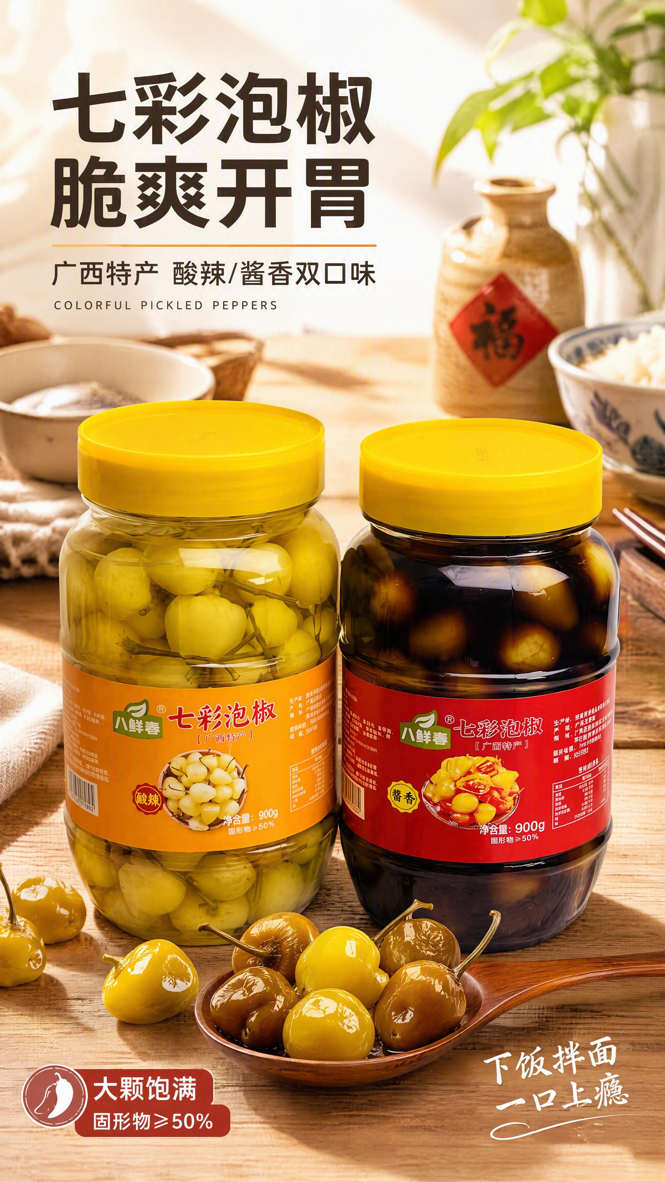 [第1张] 详情页头图-八鲜春七彩泡椒双口味全家福食欲海报。本… - 图片创意预览