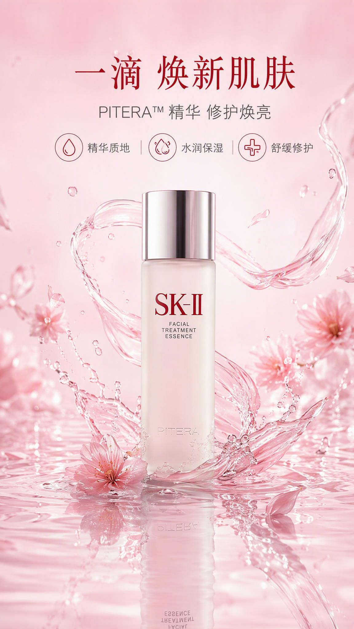高级感护肤品电商海报，写实商业摄影风格，成分质地型母题。SK-… - 图片创意预览