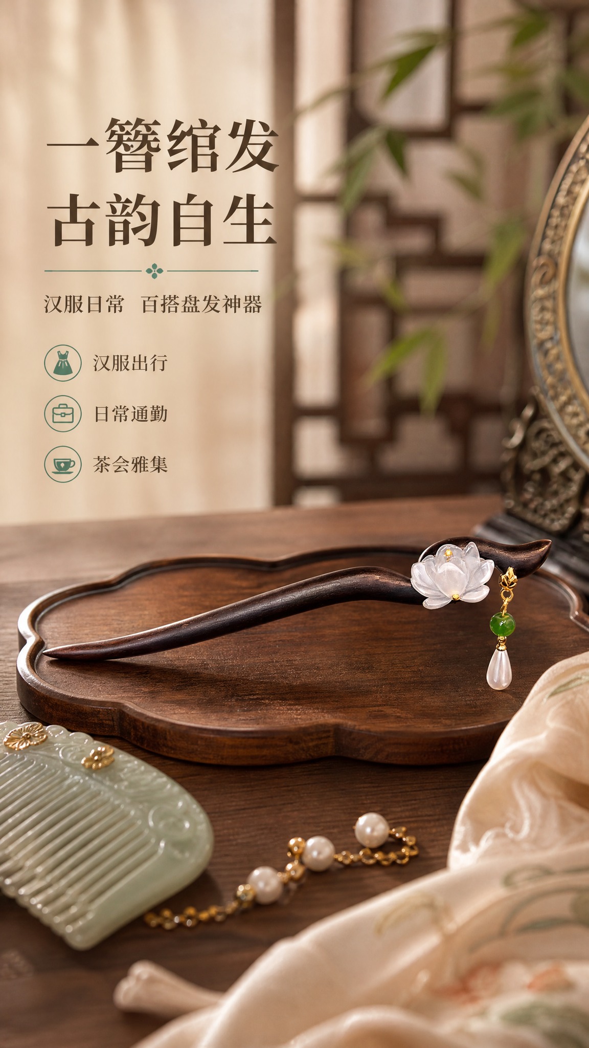 [商品] 使用【图1】黑檀木莲花流苏发簪；保留黑檀木簪身、白色… - 图片创意预览
