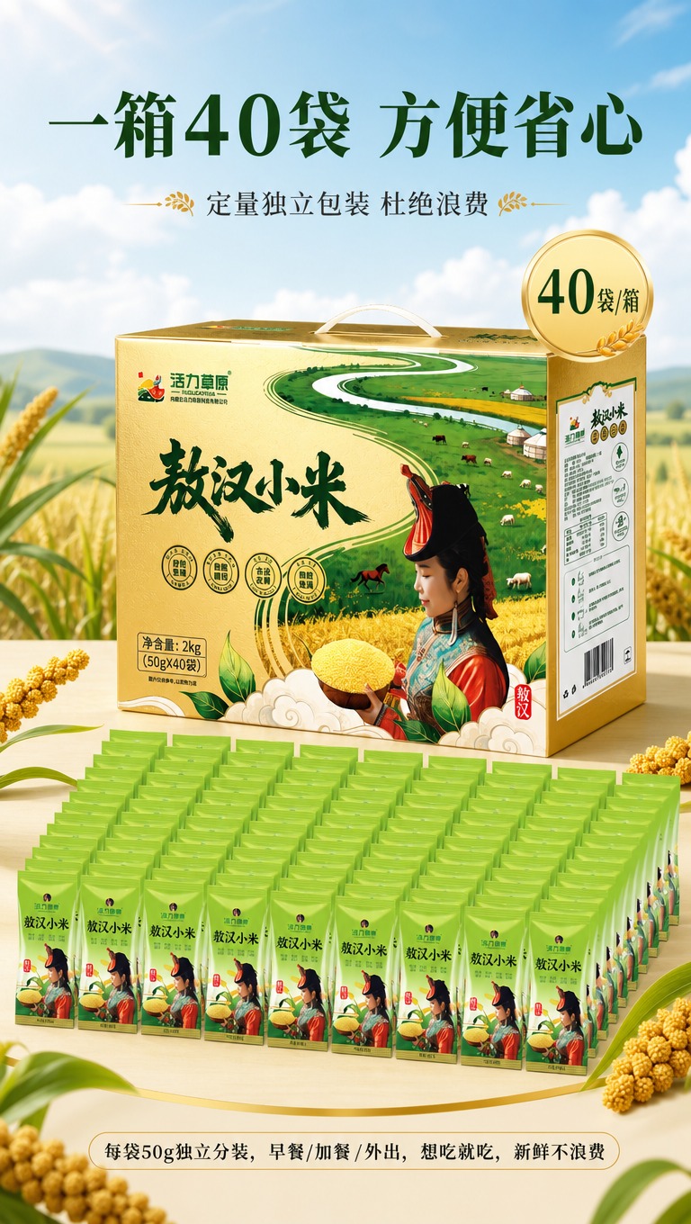 [商品] 使用【图1】敖汉小米礼盒+独立小袋组合图；保留礼盒金… - 图片创意预览