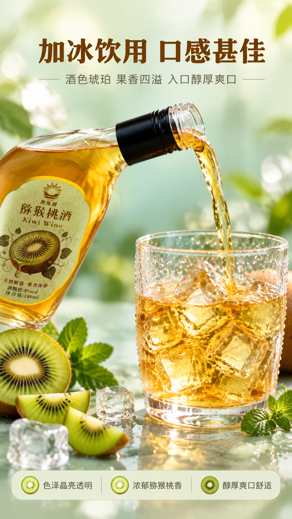 [商品] 使用【图1】黄荡湖牌猕猴桃酒，画面左侧瓶身倾斜倒酒，… - 图片创意预览