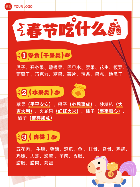 春节攻略指南餐饮美食喜庆感小红书配图预览效果