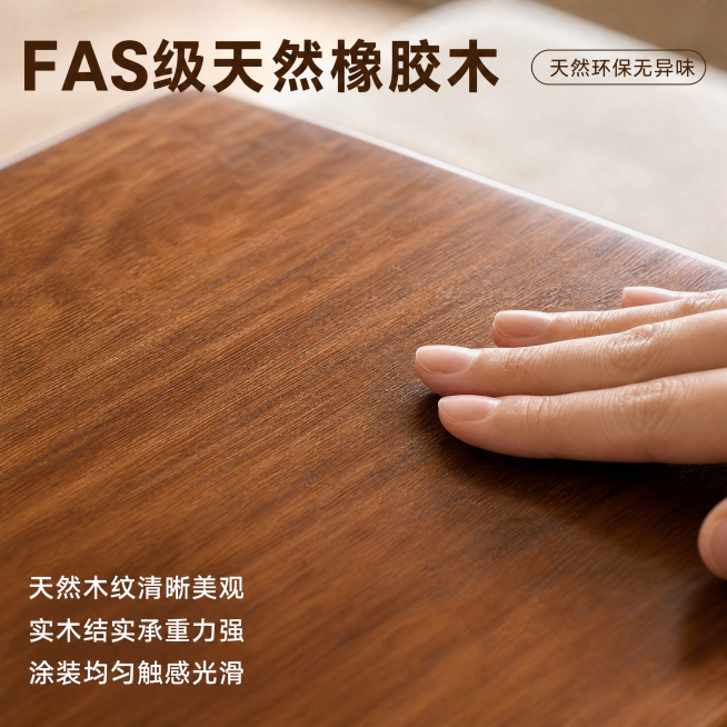 使用电商主图技能生成4张比例1:1的电商主图，适配平台为拼多多，商品为「图片1」「图片1」「图片1」「图片1」「图片1」，商品卖点为FAS级橡胶木+双层储物，，颜色：胡桃色/原木色  尺寸：60*34预览效果