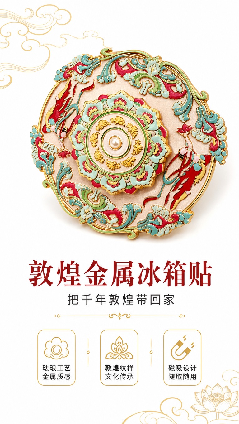 [商品] 使用【图2】圆形飞天莲花款敦煌金属冰箱贴作为主展示款… - 图片创意预览