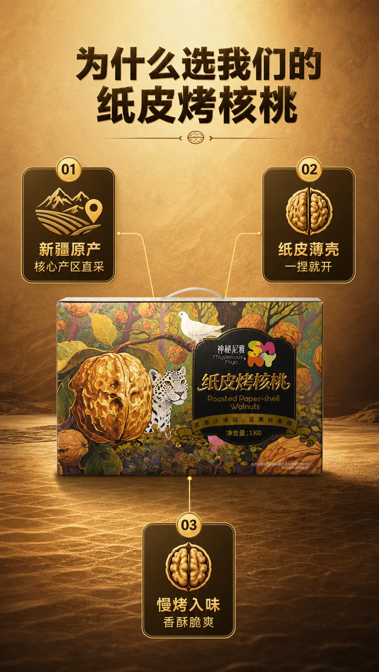 [商品] 使用【图2】神秘尼雅纸皮烤核桃礼盒正面图；保留礼盒全… - 图片创意预览