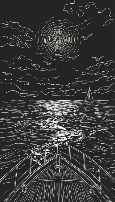 帮我生成白色线条的插画，背景色是黑色（#262626）风格要抽象灵动预览效果