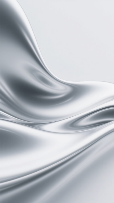 极简主义风格的抽象背景，以纯净的白色和不同深浅的灰色构成，呈现出流动的液态金属质感，表面光滑如镜面，带有柔和的高光和细腻的阴影，线条呈现出有机的波浪状曲线，整体画面简洁、现代、富有科技感和未来感，光影过渡自然，营造出宁静而优雅的氛围。预览效果