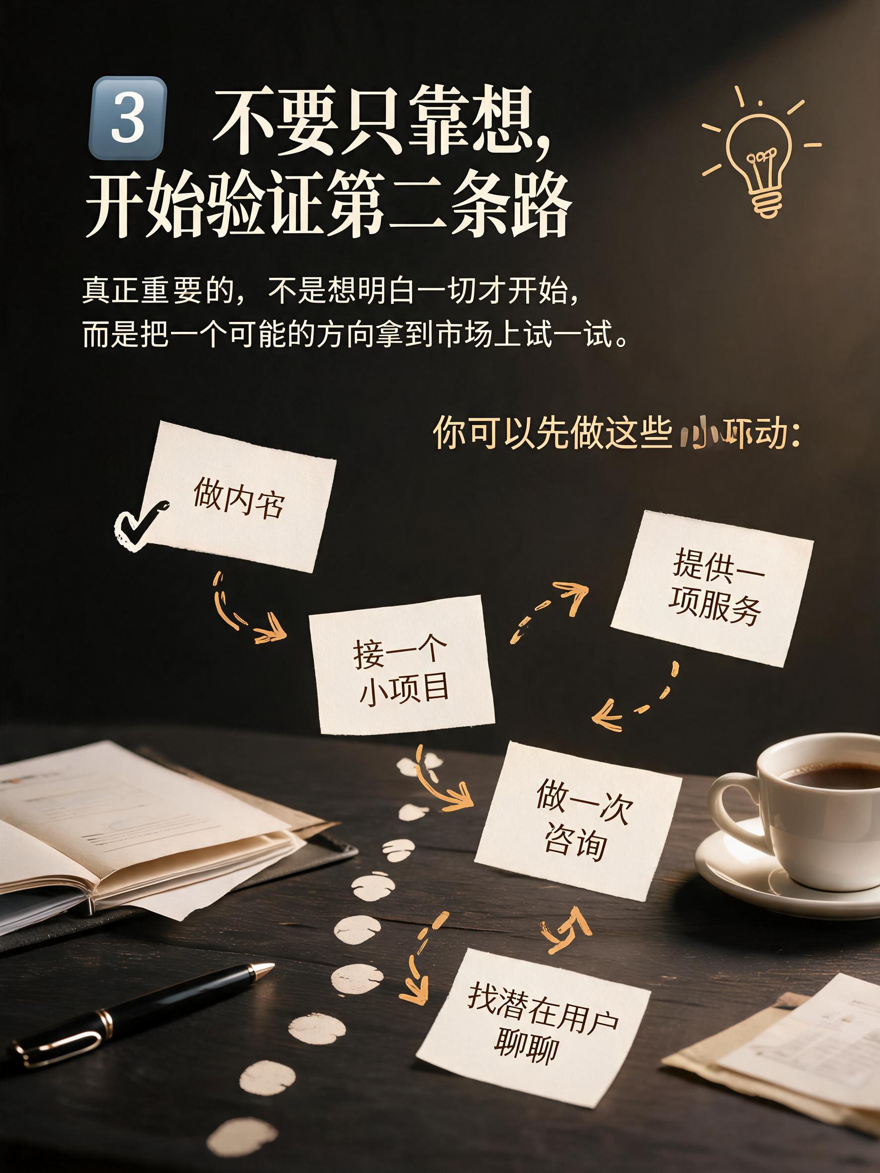 小红书3:4竖版图文海报第五页，深黑炭黑背景，暖金色光影，路径… - 图片创意预览