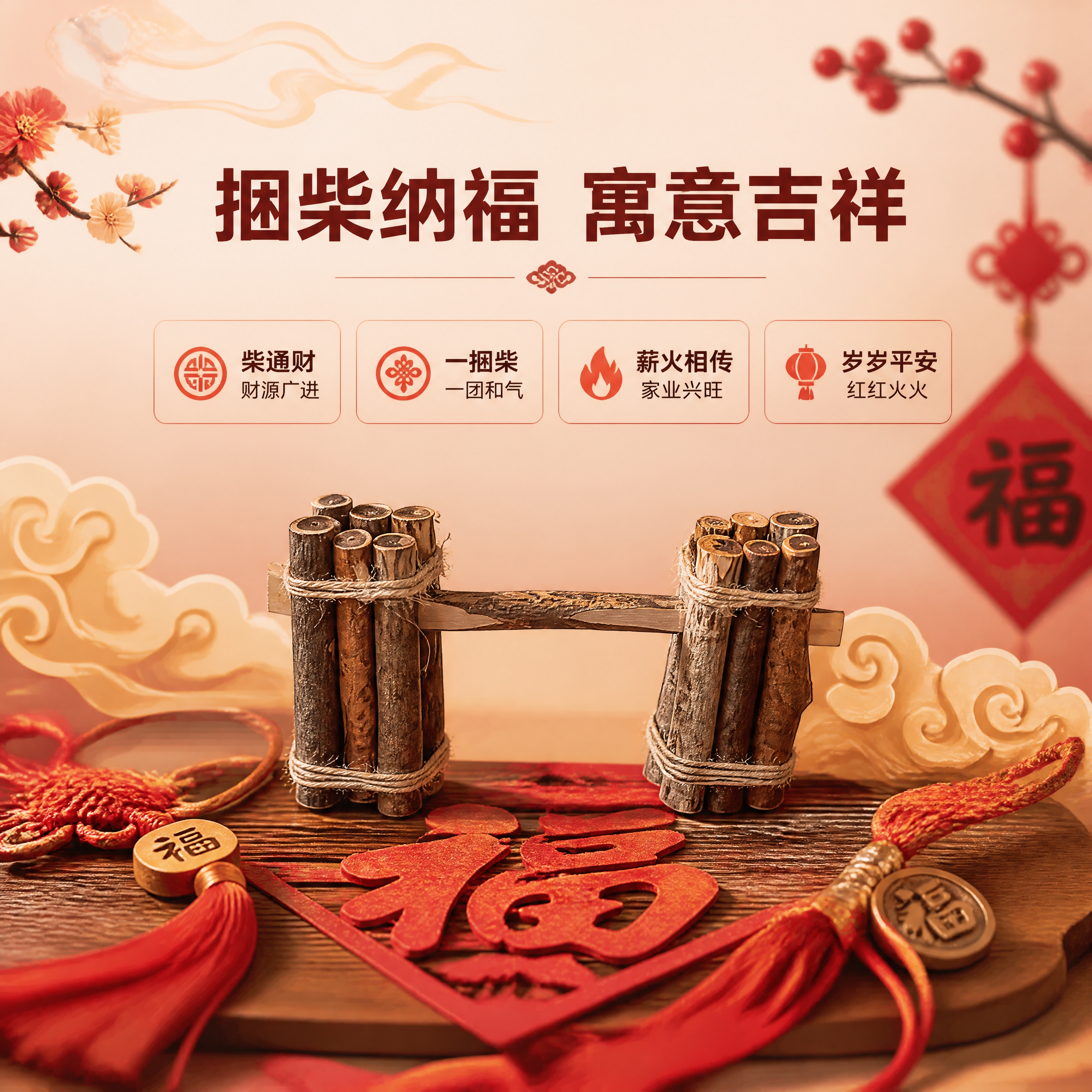 [商品] 使用【图1】【图5】喜庆小捆柴摆件；保留树枝麻绳捆扎… - 图片创意预览