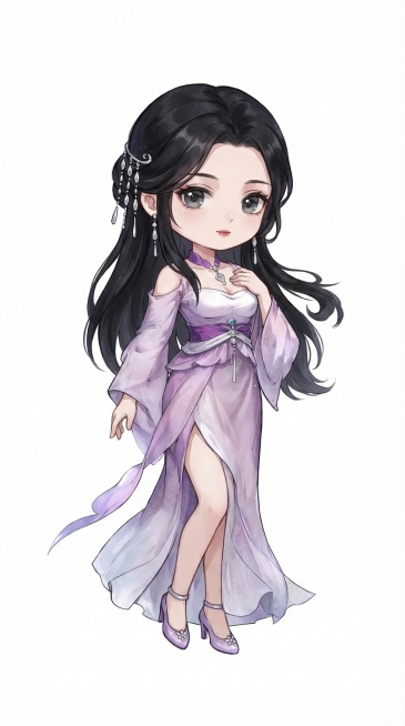 将图中人物改成2D Q版比例形象，保留原画风和服饰预览效果