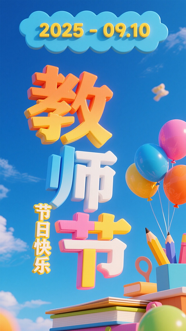 教师节快乐，醒目大字，