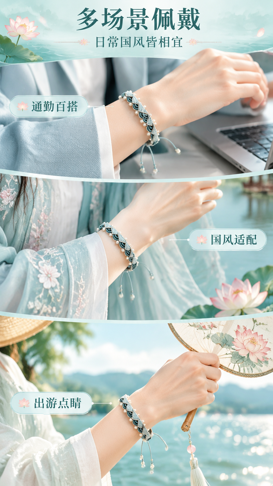 [商品] 使用【图1】非遗手工编织荷花珍珠手链；保留手链整体结… - 图片创意预览