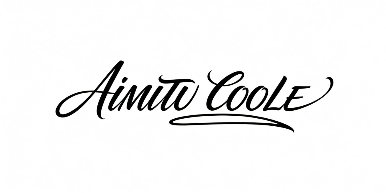 AIMITU COOLE的英文花体签名，无背景，黑色字体，线条流畅飘逸，优雅华丽，具有艺术感预览效果