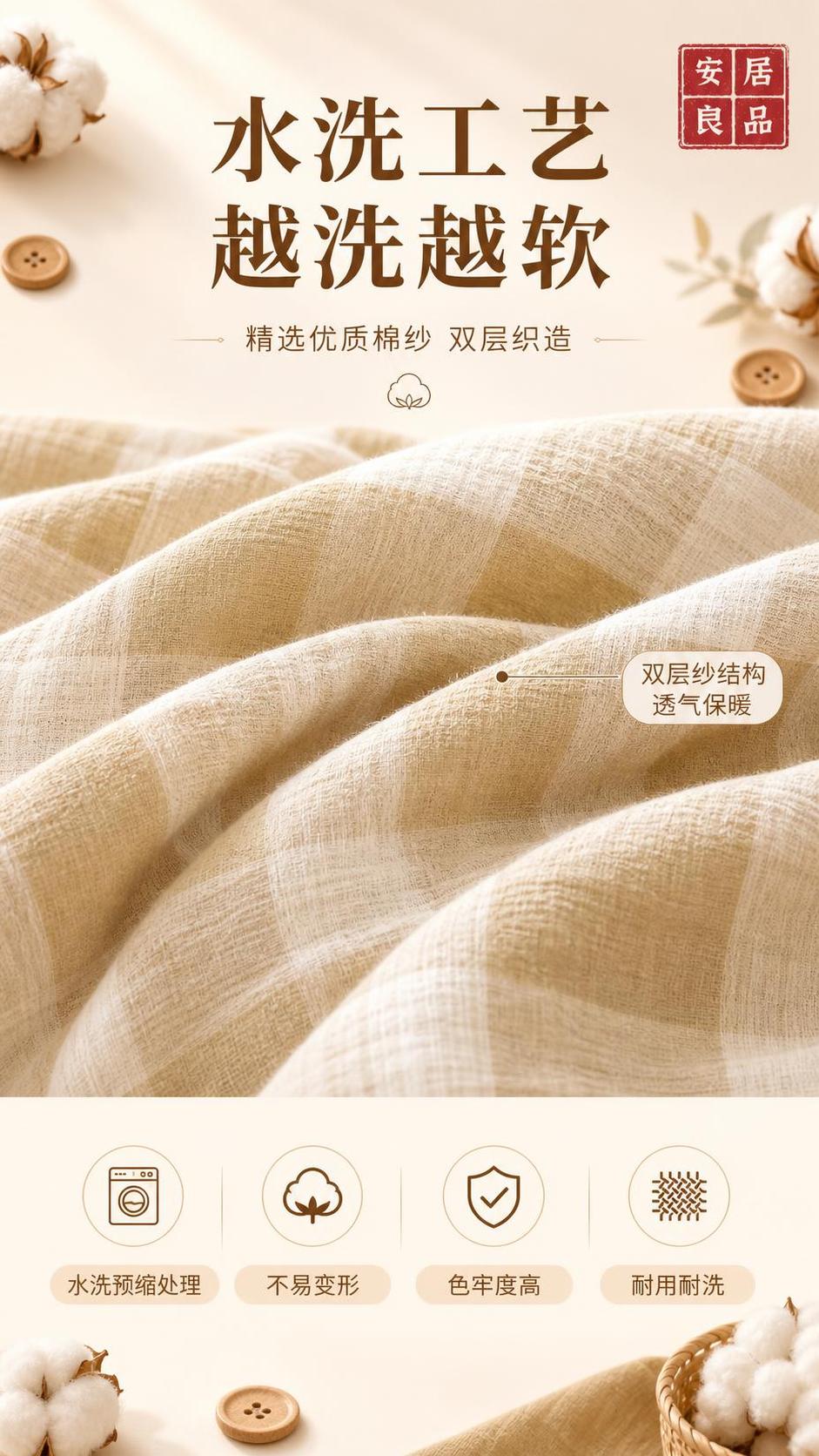 [第7张] 工艺品质页-水洗预缩与耐用品质说明。本张使用【图3… - 图片创意预览