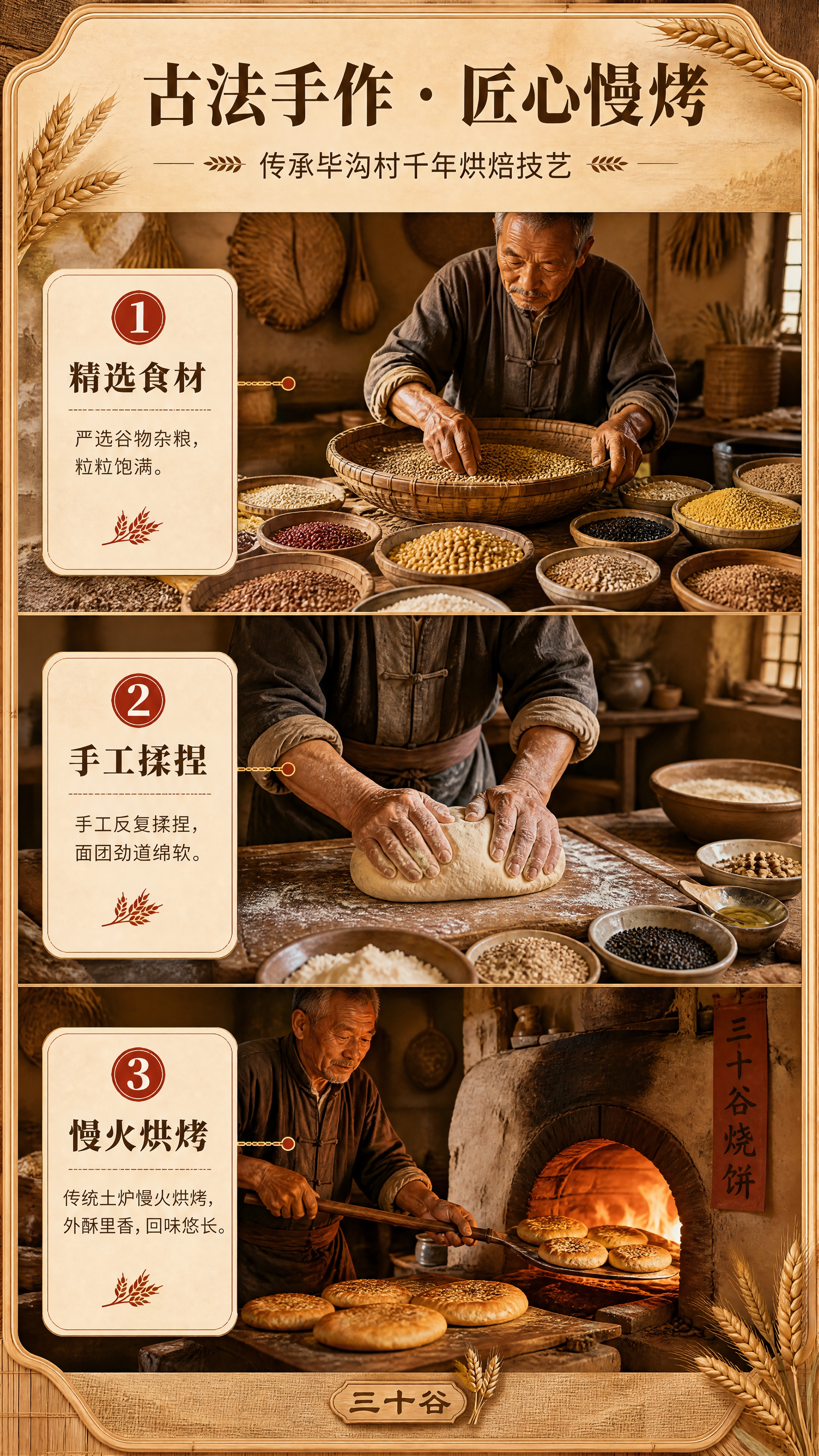 [商品] 三十谷古法手作烧饼制作工艺，包含手工揉捏、慢火烘烤等… - 图片创意预览