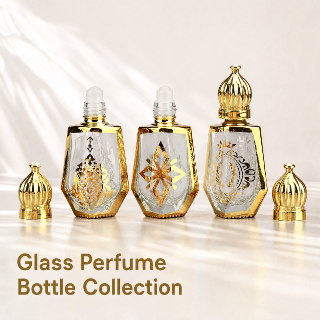 [主图-3] Full set products display, multiple glass perfume bottles with caps. Advanced and minimalist预览效果