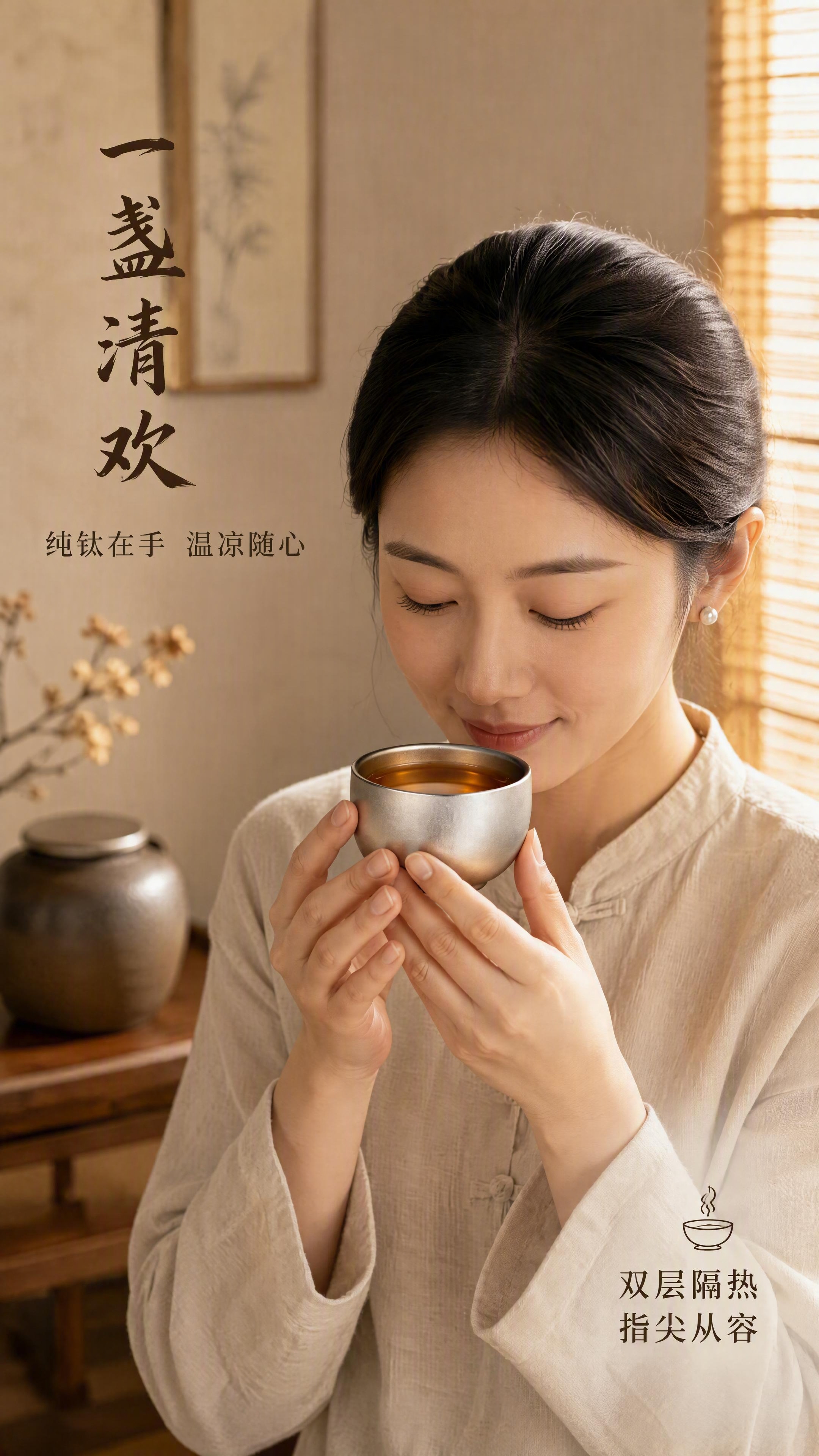 [第5张] 人物使用页-居家品茗手持饮用。本张使用【图1】作为… - 图片创意预览