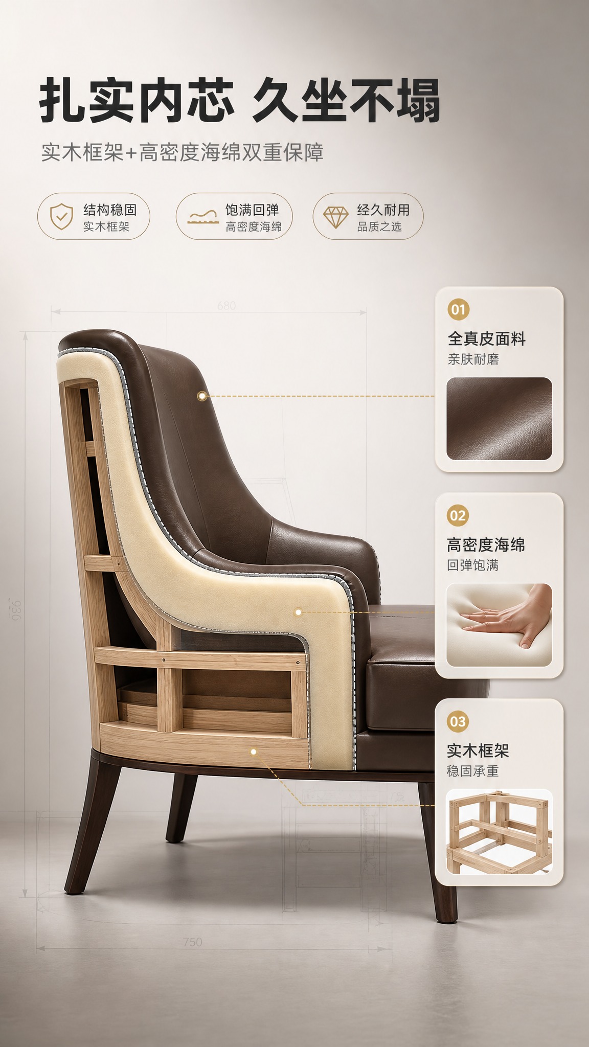[商品] 使用【图1】深咖色真皮单人休闲椅；保留整体外形、真皮… - 图片创意预览