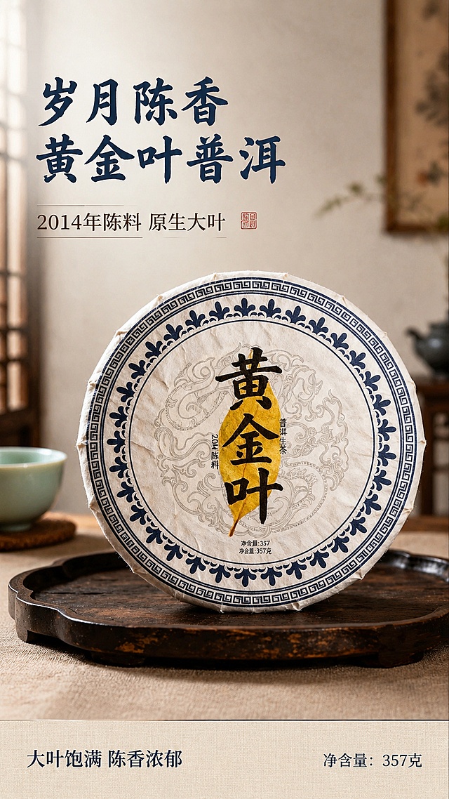 「图片1」，生成一套详情页，商品名称为黄金叶普洱茶，适配淘宝/天猫平台，单图比例为9:16，需求屏数为8张。「图片1」「图片1」