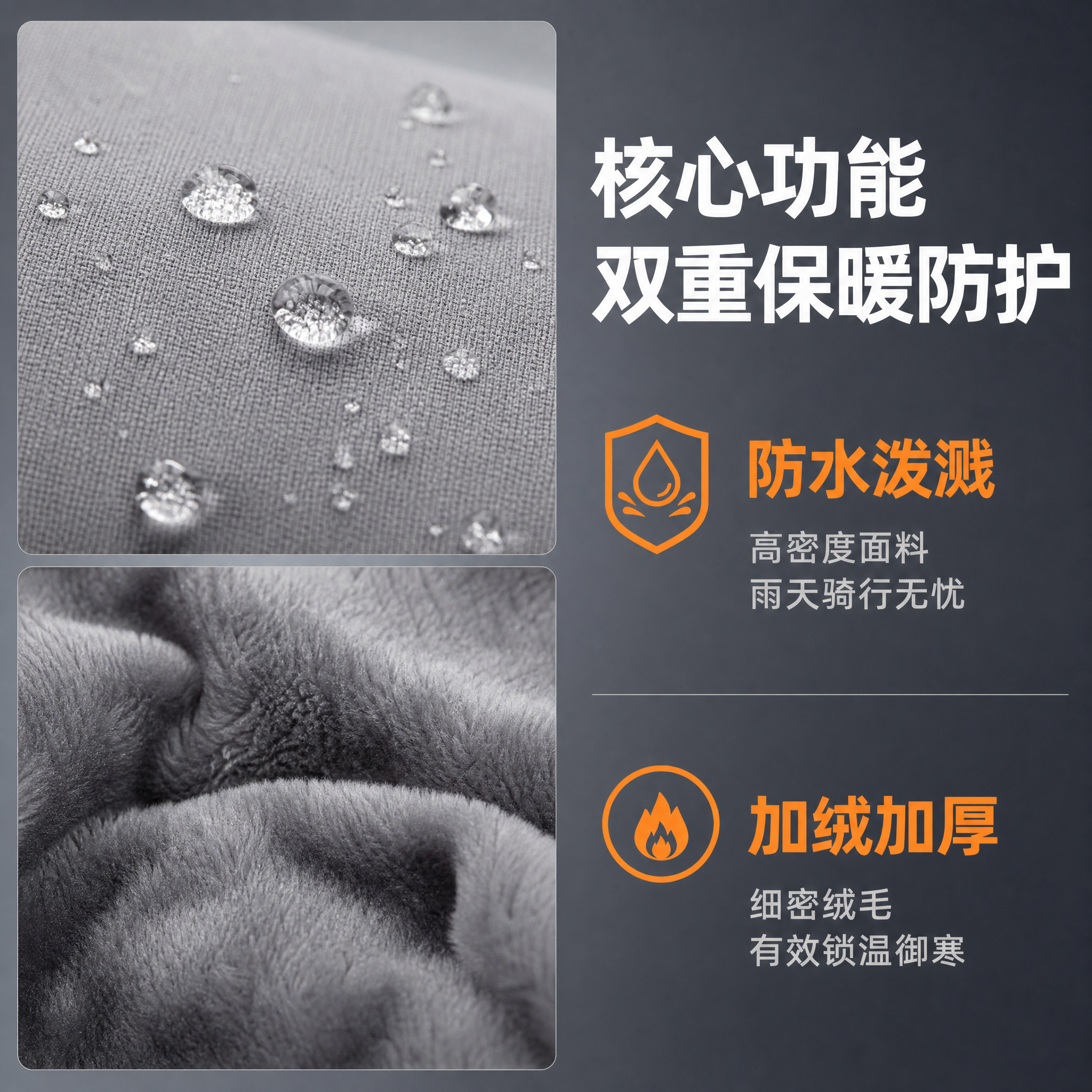[主图-2] 功能参数展示图，重点展示帽子的防水泼溅和内里加绒… - 图片创意预览