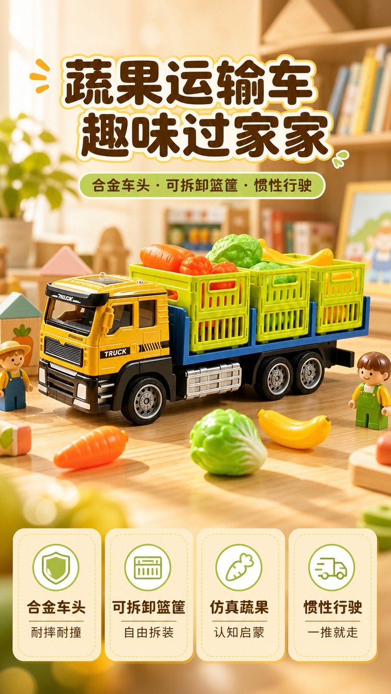 [商品] 使用【图1】合金车头蔬菜水果运输玩具车；保留黄色合金… - 图片创意预览