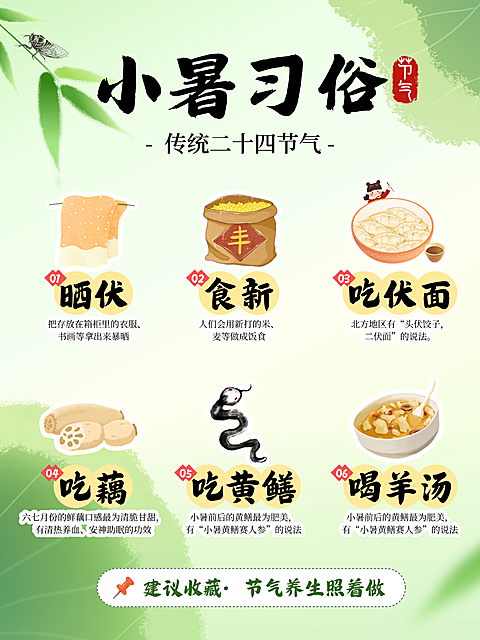 小暑习俗节气知识科普分享清新感小红书配图
