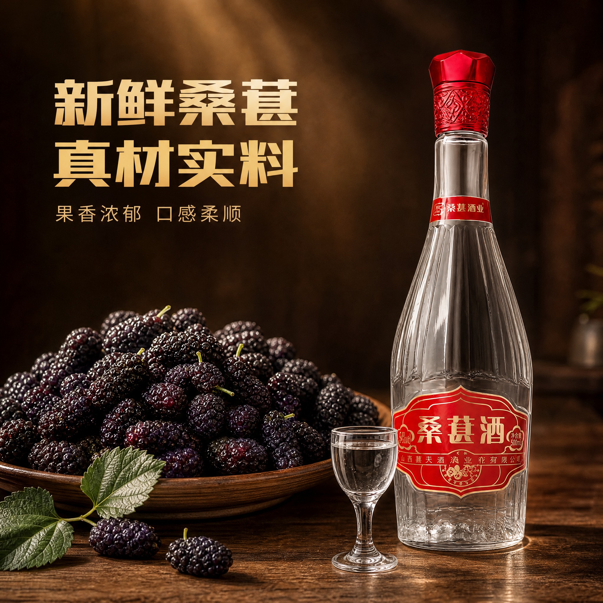 [主图-4] 桑葚酒 原料展示 新鲜桑葚 产品摆盘 抖音小店。… - 图片创意预览