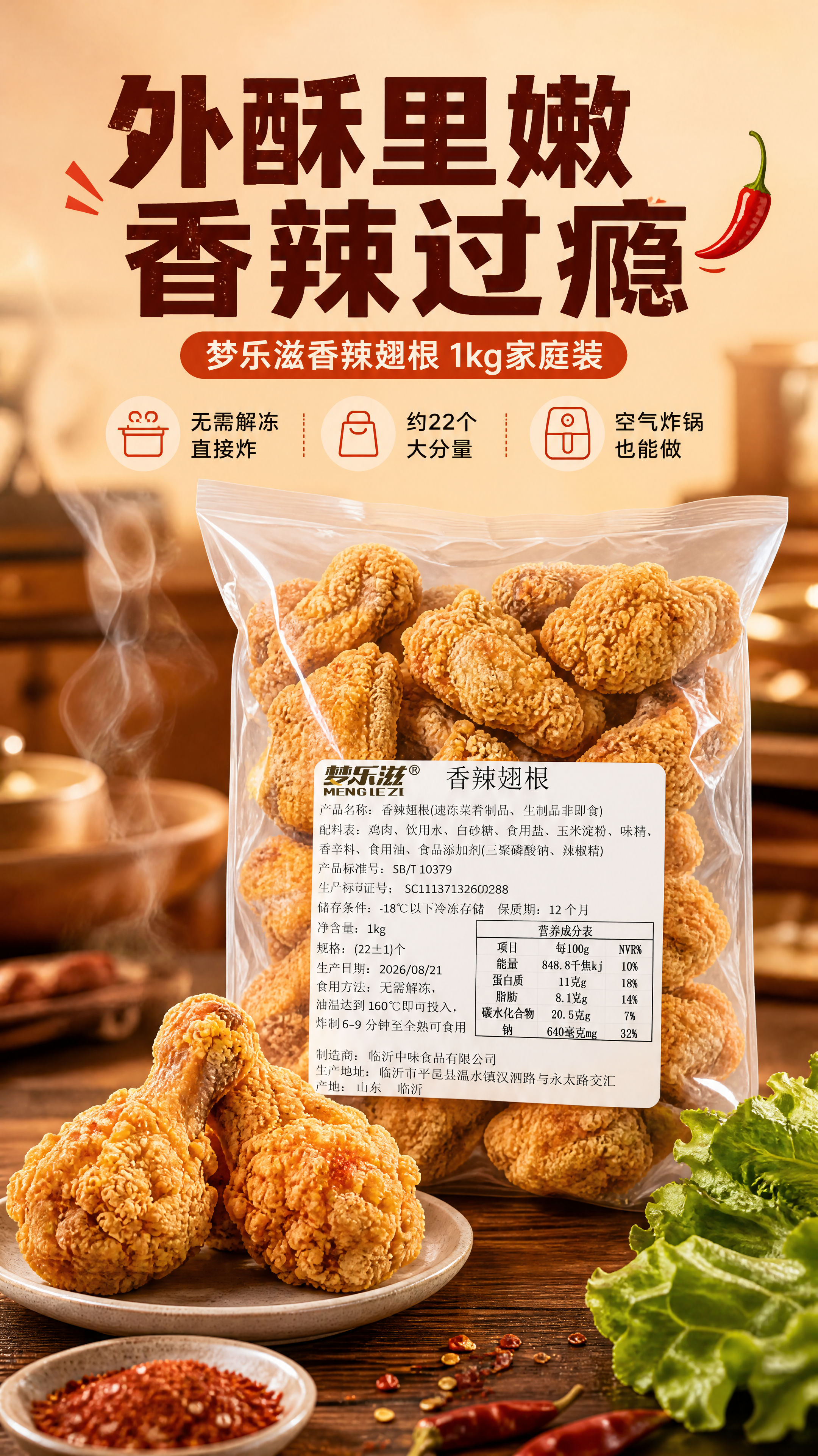 [商品] 使用【图1】梦乐滋香辣翅根1kg袋装速冻半成品；保留… - 图片创意预览