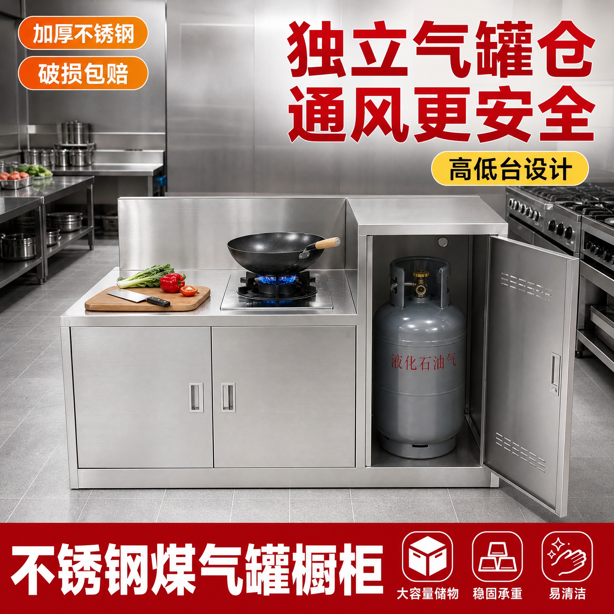 [主图-1] 不锈钢煤气罐橱柜 首图点击率 真实商用厨房场景… - 图片创意预览
