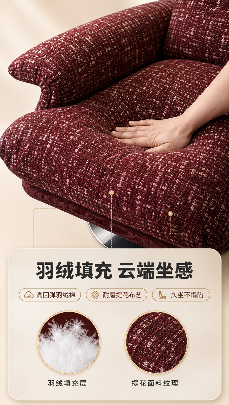 [商品] 使用【图1】酒红色提花布艺单人旋转沙发椅；保留坐垫、… - 图片创意预览