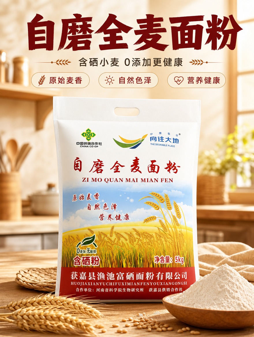 [商品] 使用【图1】向往大地自磨全麦面粉5kg袋装；保留白色… - 图片创意预览