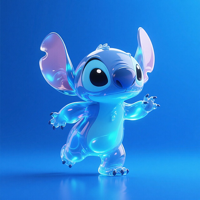 软3D风卡通角色，液态质感，可爱感十足，蓝色背景衬托梦幻氛围。