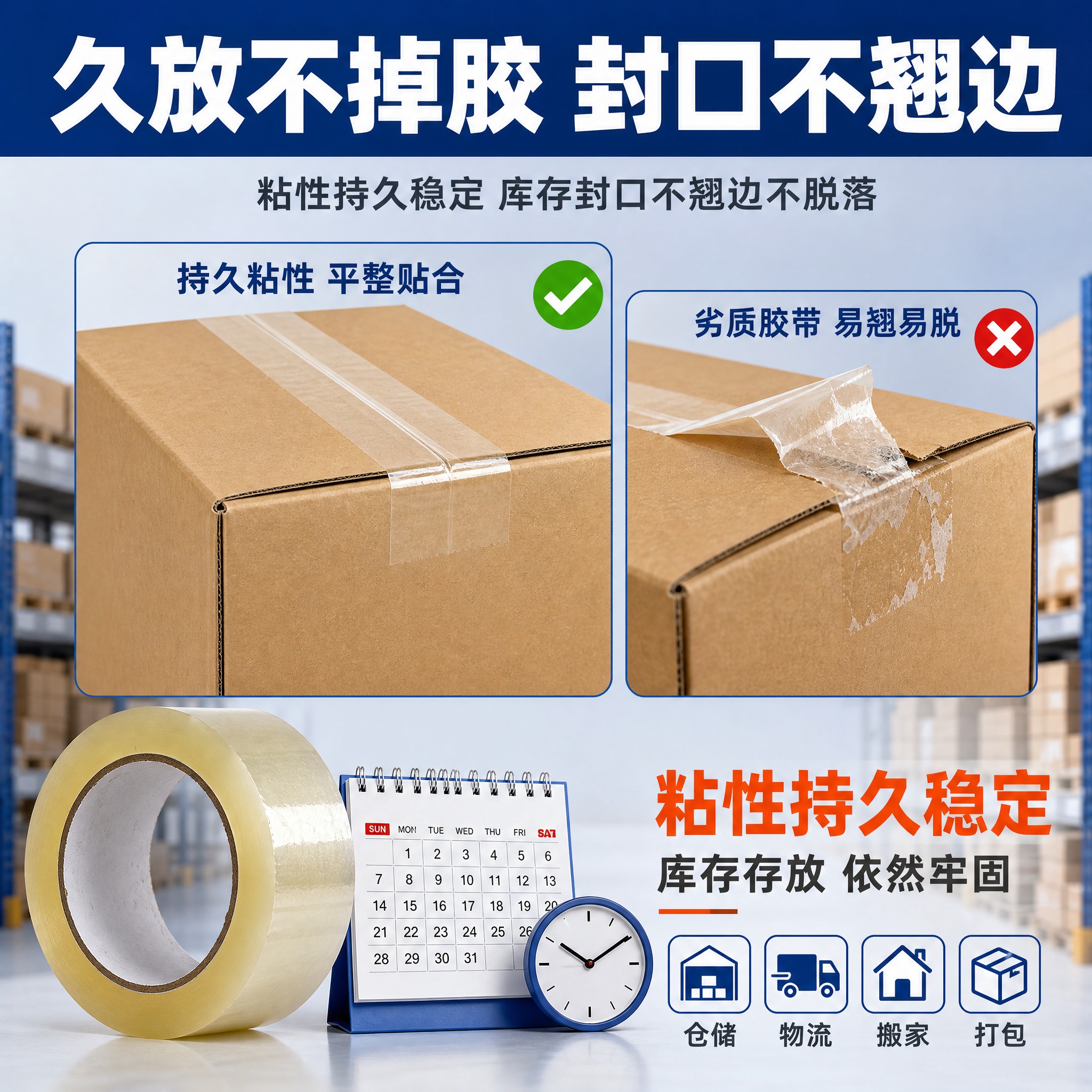 [主图-3] 透明封箱胶带 久放不掉胶封口不翘边持久粘性卖点图… - 图片创意预览